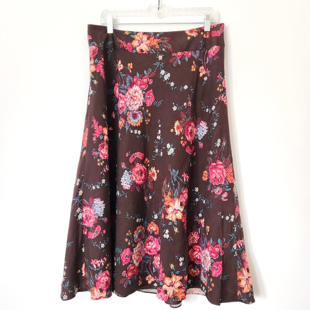 Vintage Pendleton Silk Floral‎ Midi Skirt Brown Pink A Line Wool Women's Size 14